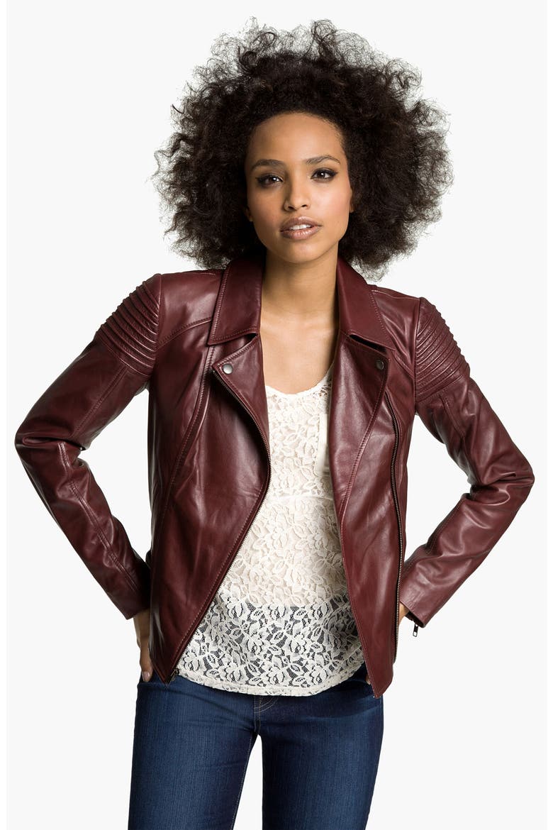 Quilted Leather Biker Jacket, Main, color, BURGUNDY