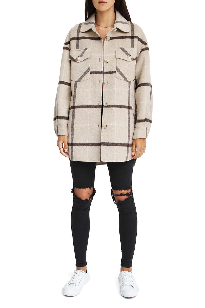 BELLE AND BLOOM Rivers Edge Plaid Shacket, Alternate, color, BEIGE