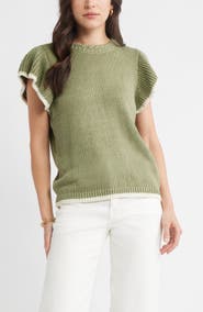 Caslon® Flutter Sleeve Linen & Cotton Sweater