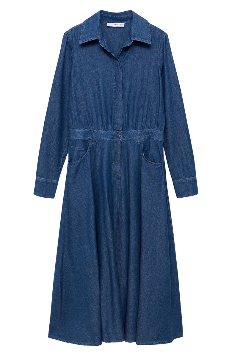 MANGO Long Sleeve Fit & Flare Denim Midi Shirtdress, Alternate, color, 