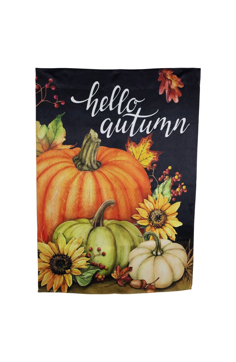 Northlight Pumpkins and Sunflowers Hello Autumn Outdoor Fall Harvest House Flag - 40" x 28", Main, color, Black