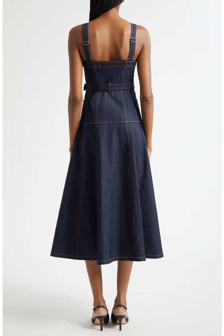Tina Belted Stretch Denim Midi Sundress, Alternate, color, INDIGO