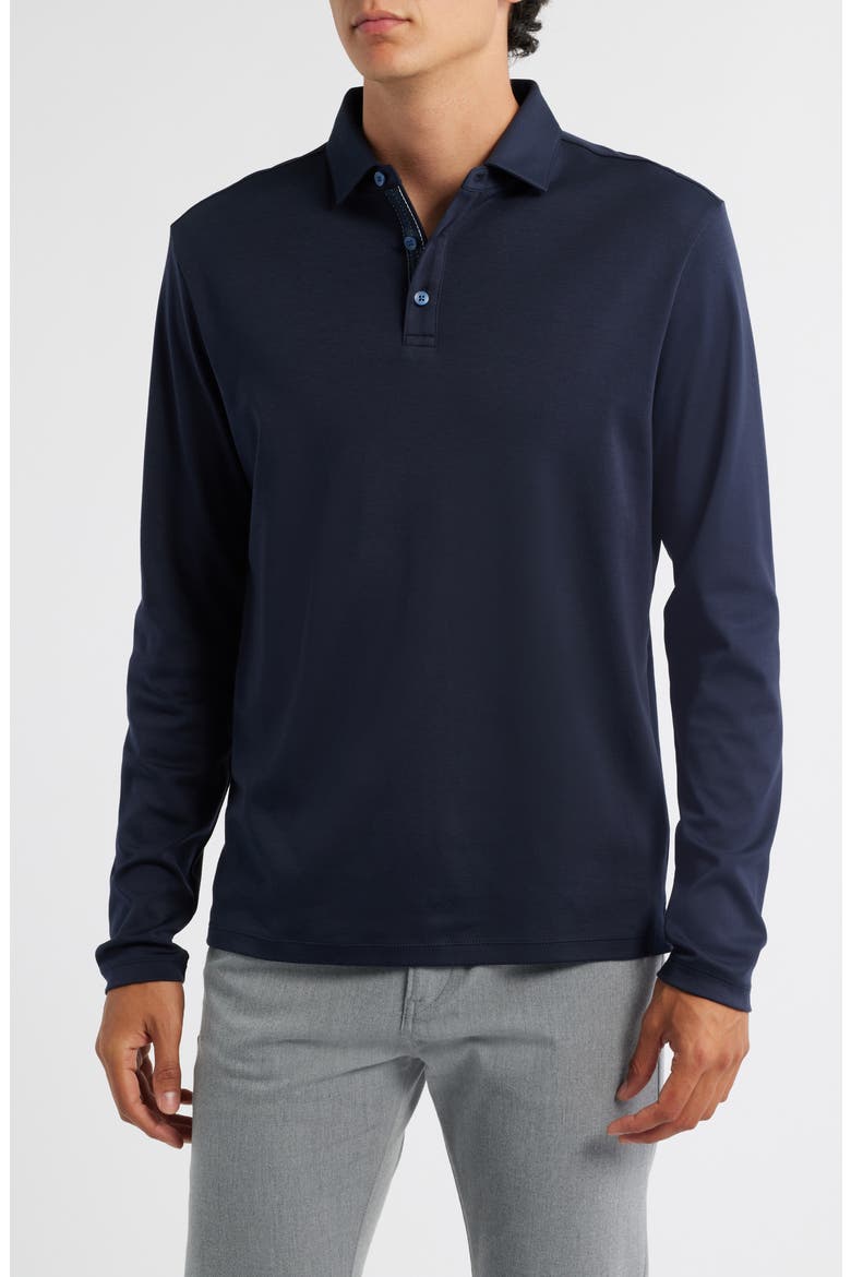 Georgia Long Sleeve Pima Cotton Polo, Main, color, DARK CASPIAN