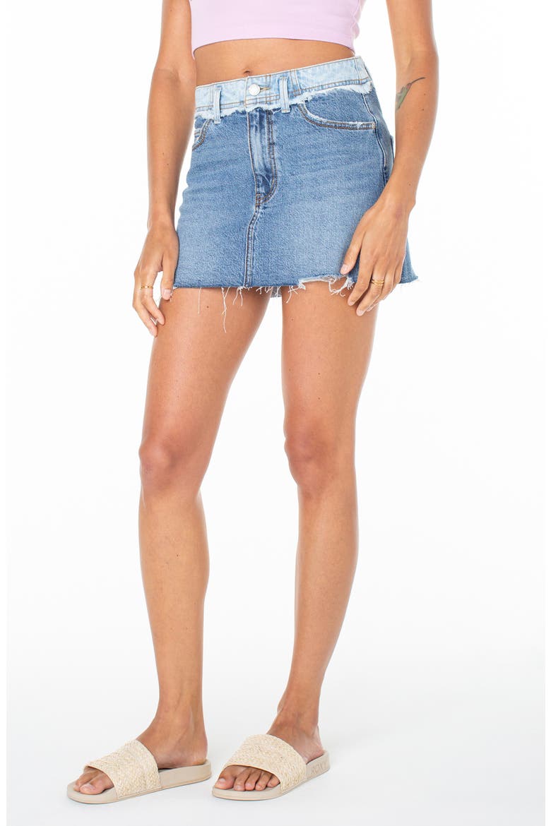 Sereia Distressed Denim Miniskirt, Alternate, color, PATCH AND RELEASE DENIM WASH