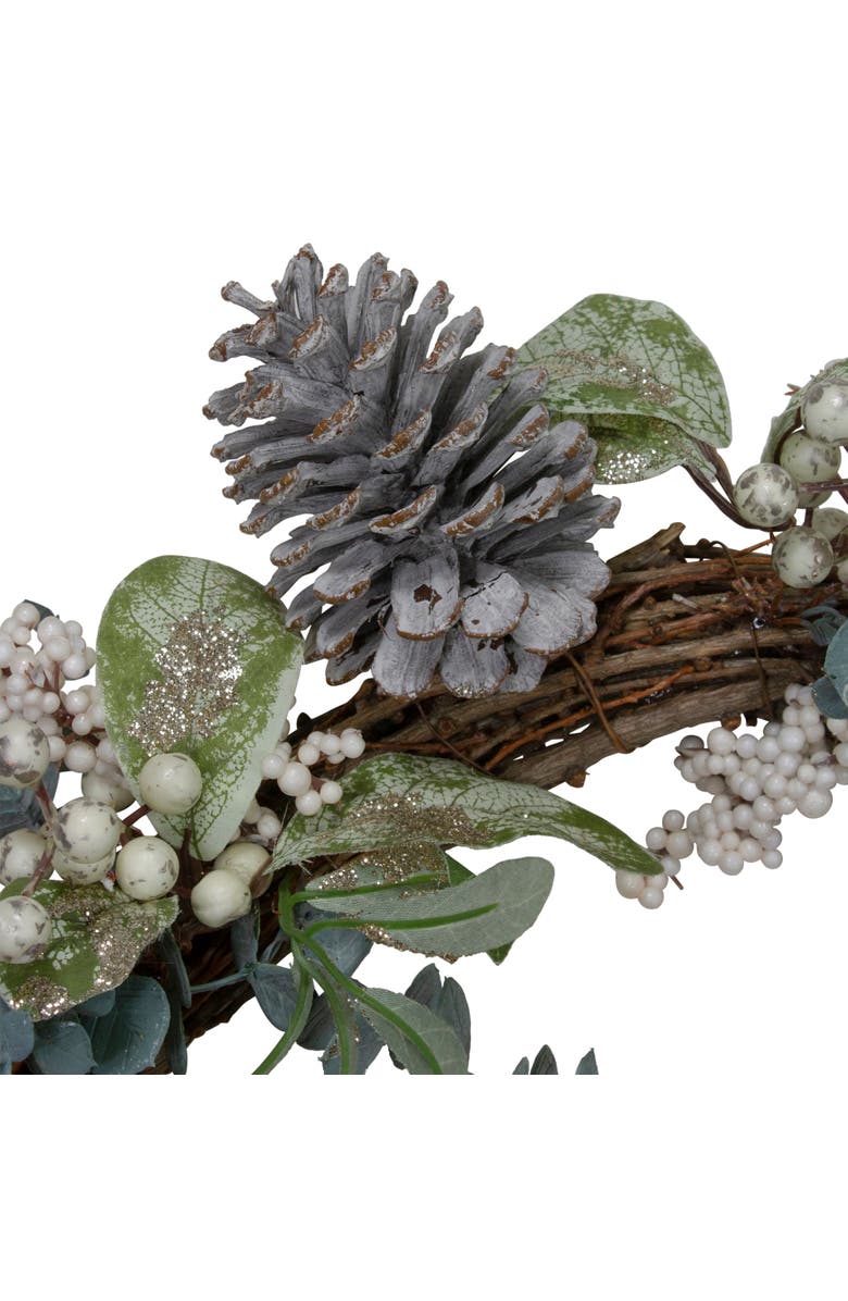 Northlight Glittered Berries, Pinecones and Pumpkins Artificial Fall Harvest Twig Wreath - 18", Alternate, color, Green