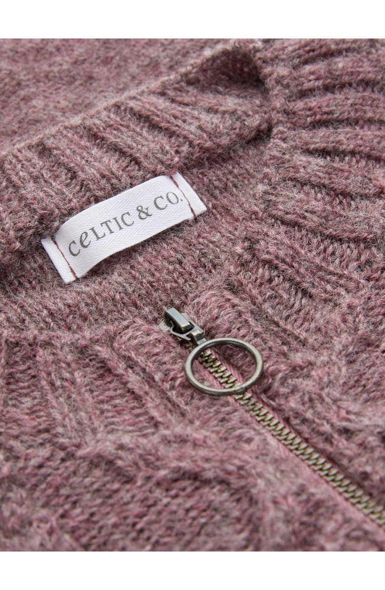 Celtic & Co. British Wool Cable Zip Cardigan, Alternate, color, Dark Rose