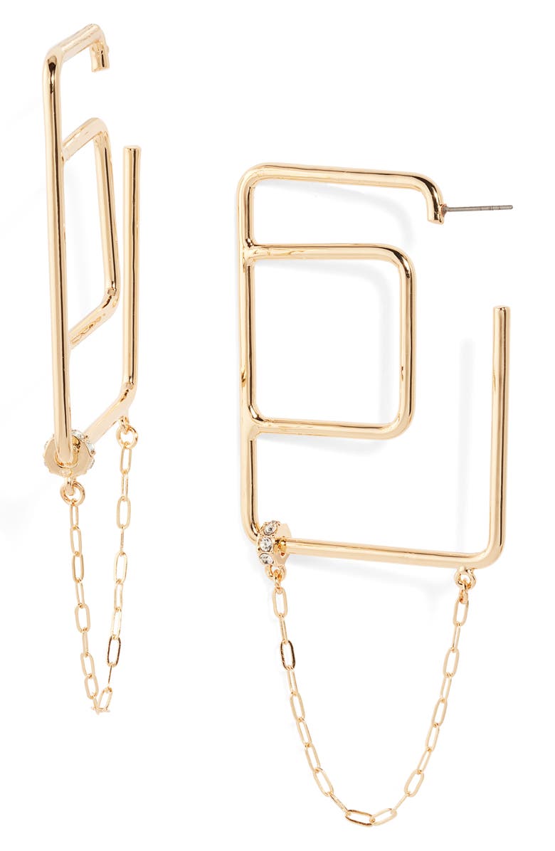 Open Edit Draped Chain Square Hoop Earrings, Main, color, 