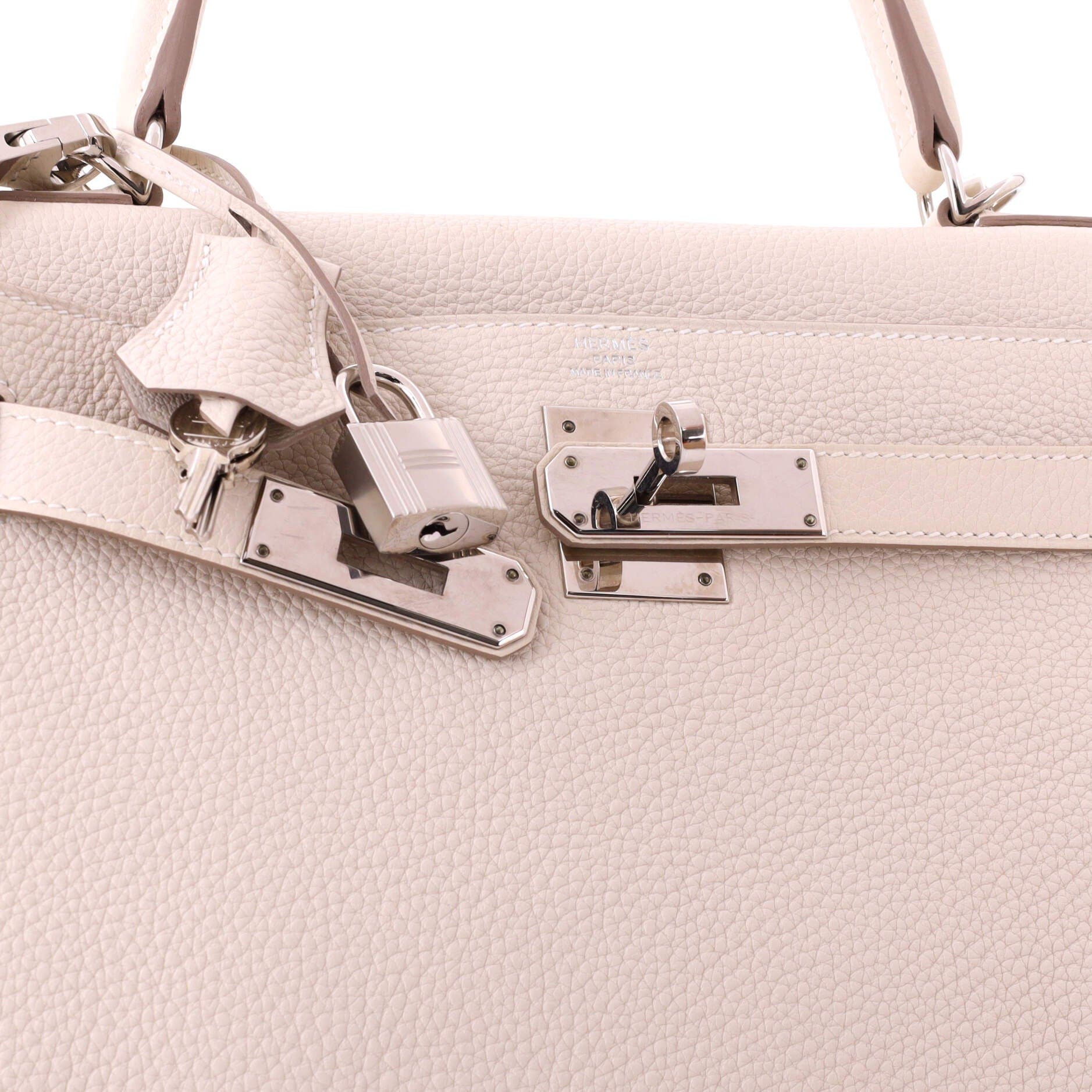 Pre-Owned Hermes Kelly Handbag Light Togo with Palladium Hardware 28, Alternate, color, Craie