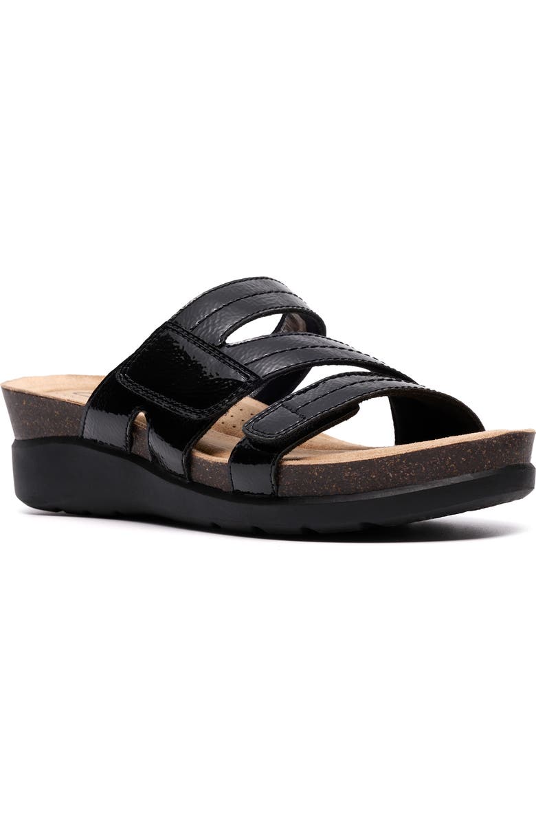 Clarks<sup>®</sup> Calenne Holly Wedge Slide Sandal, Main, color, Black Pat