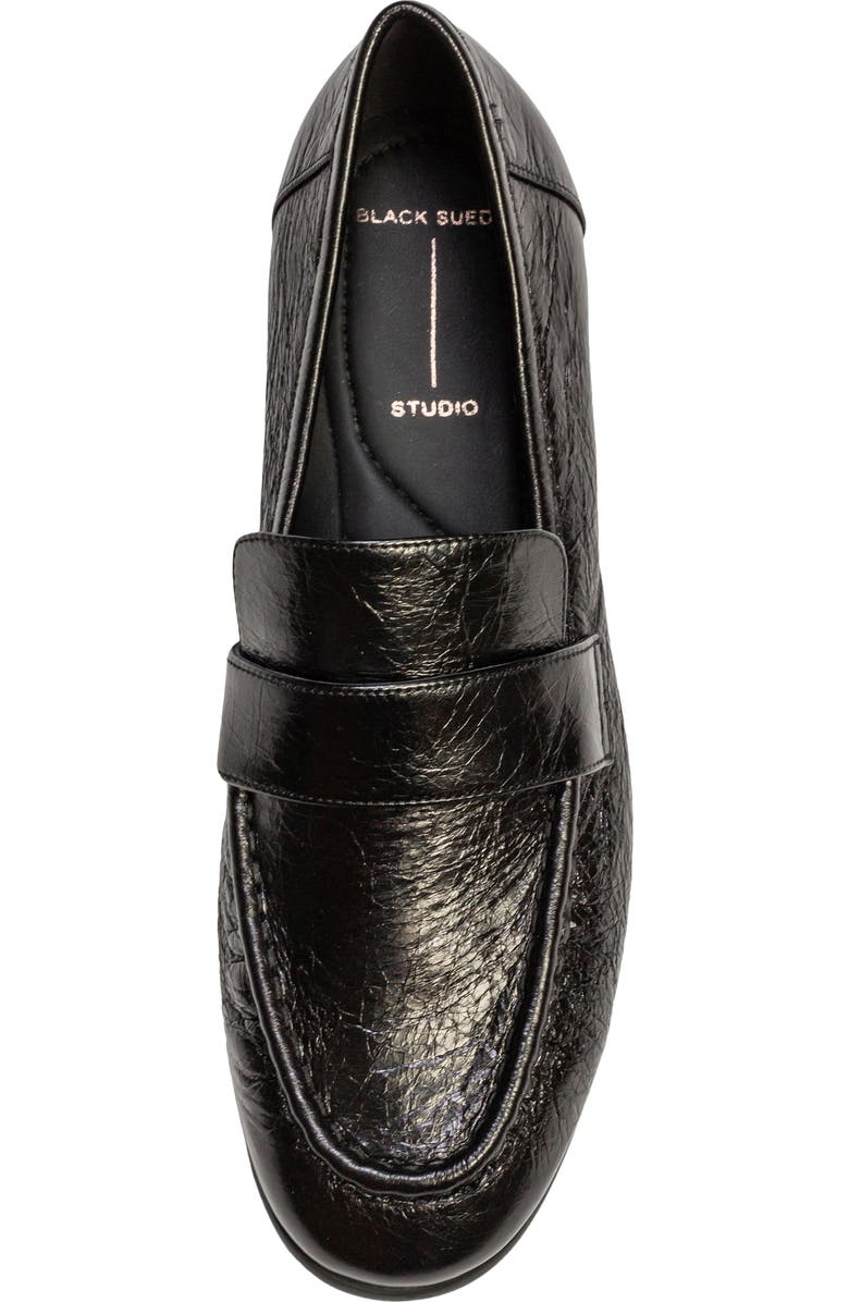 BLACK SUEDE STUDIO Arrow Loafer, Alternate, color, Black Crinkle