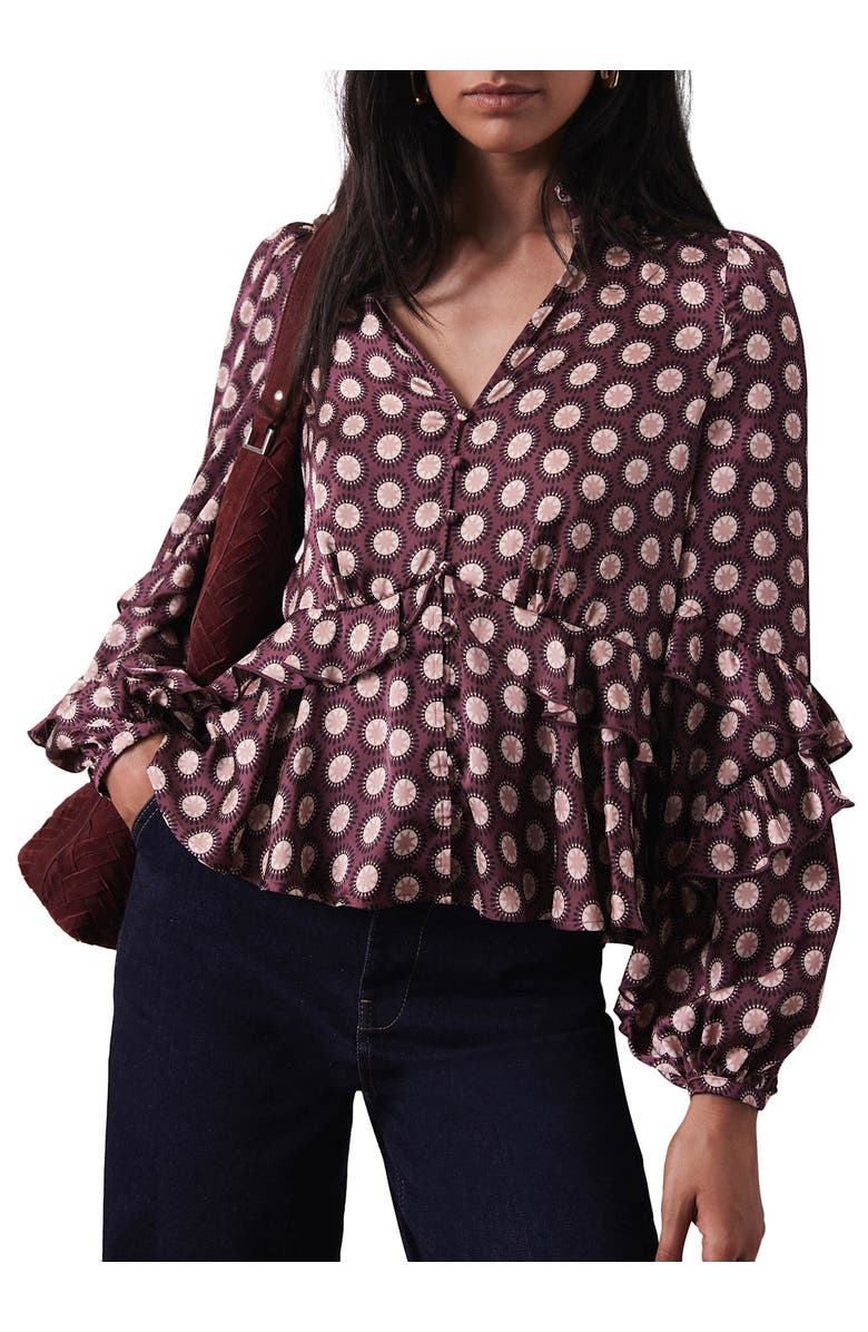 MINT VELVET Geometric Print Top, Alternate, color, Burgundy