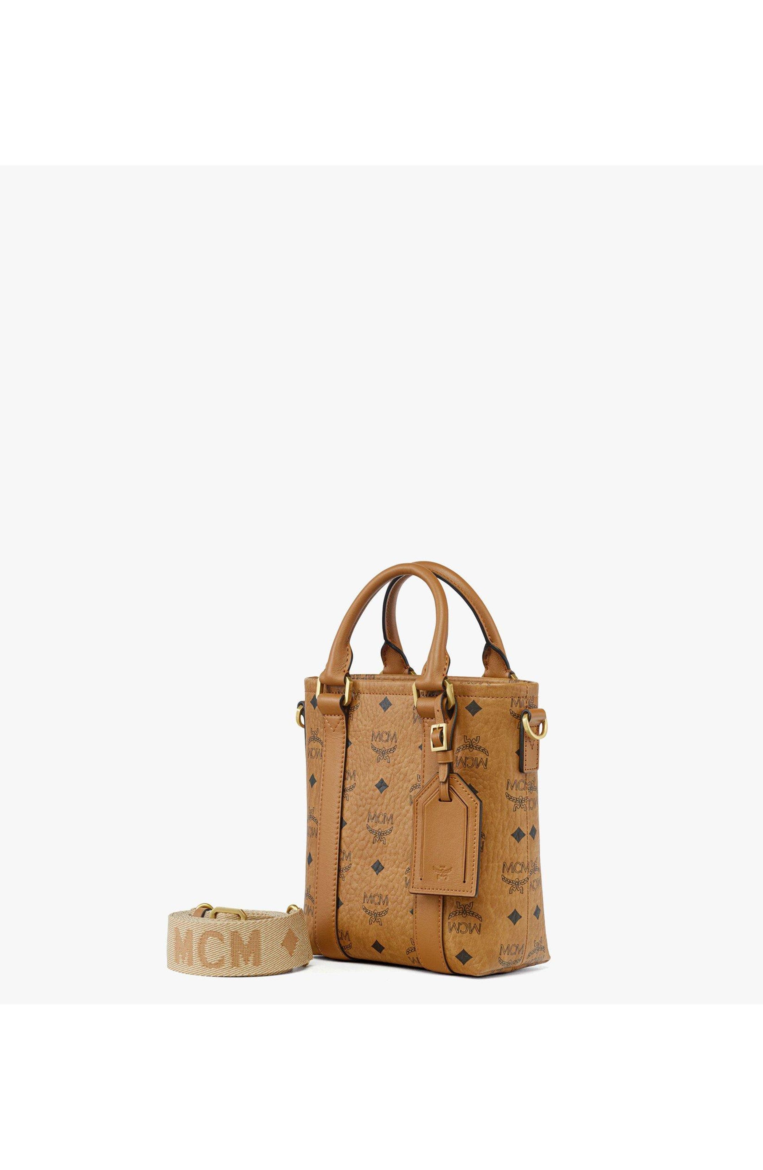 MCM Aren N/S Tote in Visetos, Alternate, color, Cognac