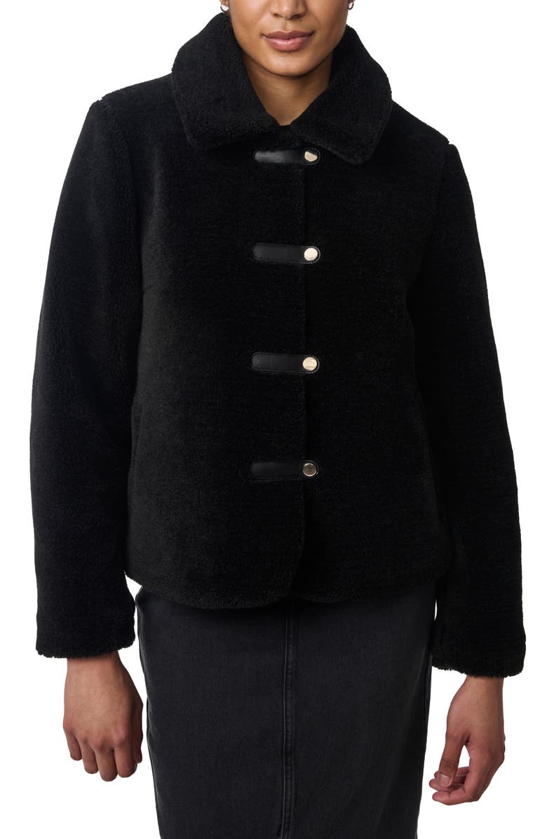 Bernardo Short Faux Shearling Coat, Main, color, Black