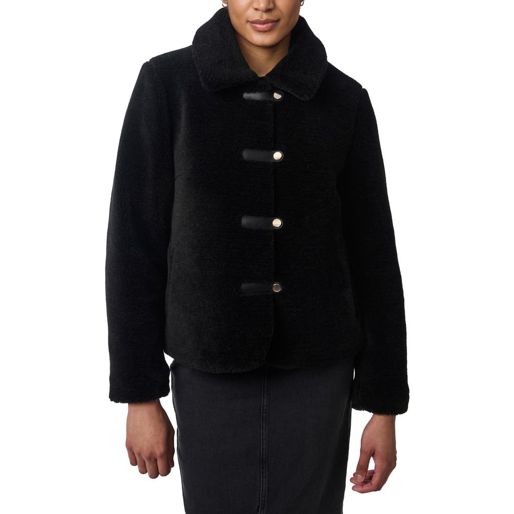 Bernardo Short Faux Shearling Coat In Black