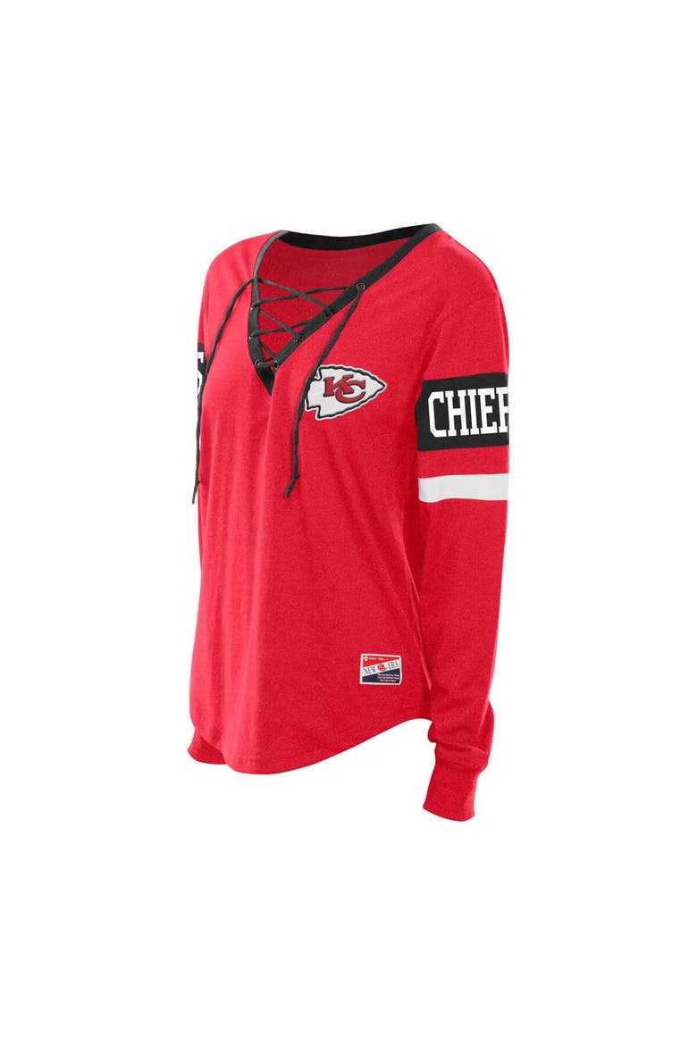 Women's New Era  Red Kansas City Chiefs Throwback Lace-Up Long-Sleeve T-Shirt, Alternate, color, Red
