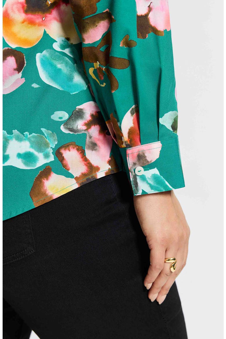 Zoey Watercolor Non-Iron Cotton Button-Up Shirt, Alternate, color, GREEN MULTI