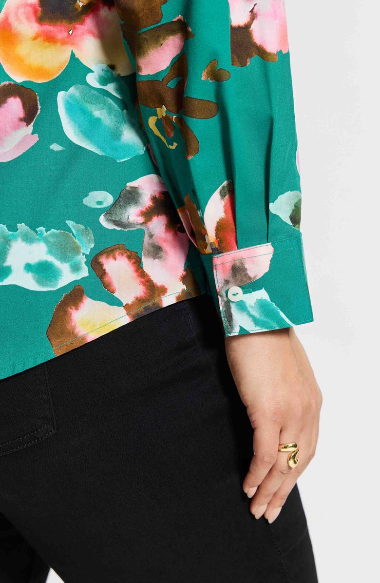 Foxcroft Zoey Watercolor Non-Iron Cotton Button-Up Shirt, Alternate, color, Green Multi