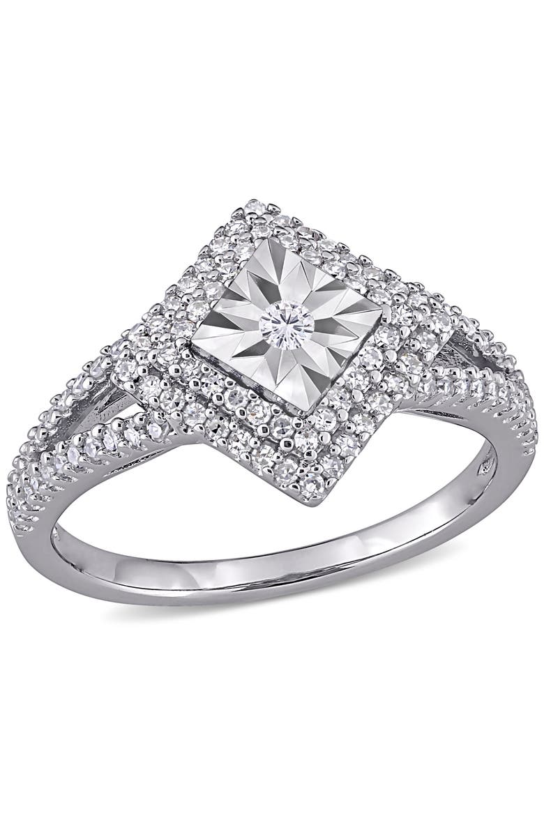 Diamond Halo Split Shank Ring, Main, color, Sterling Silver
