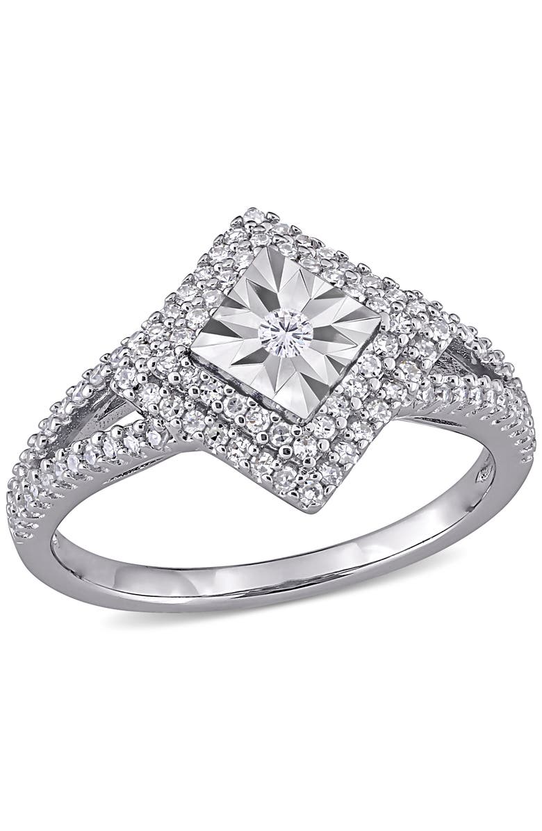 Julianna B. Diamond Halo Split Shank Ring, Main, color, Sterling Silver