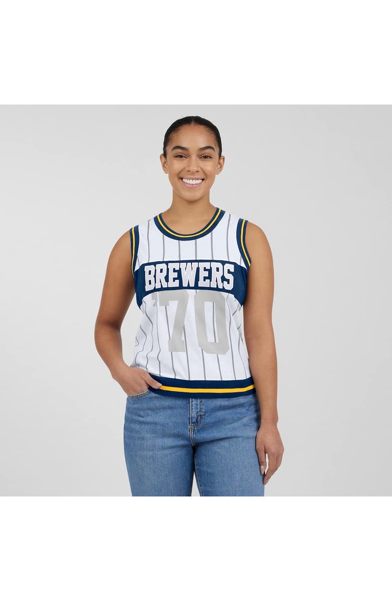 WEAR by Erin Andrews Women's WEAR by Erin Andrews White Milwaukee Brewers Sporty Tank Top, Alternate, color,