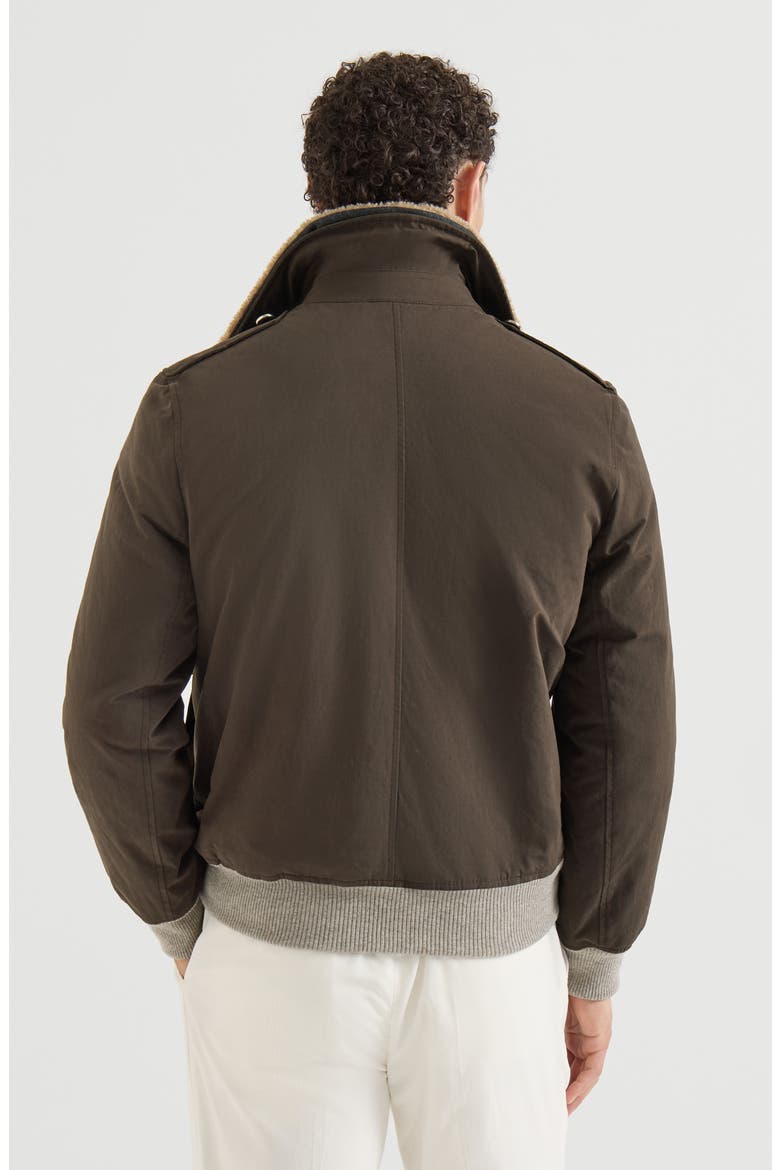 Waxed techno cotton bomber jacket with Thermore® padding and detachable shearling collar, Alternate, color, Dark Grey
