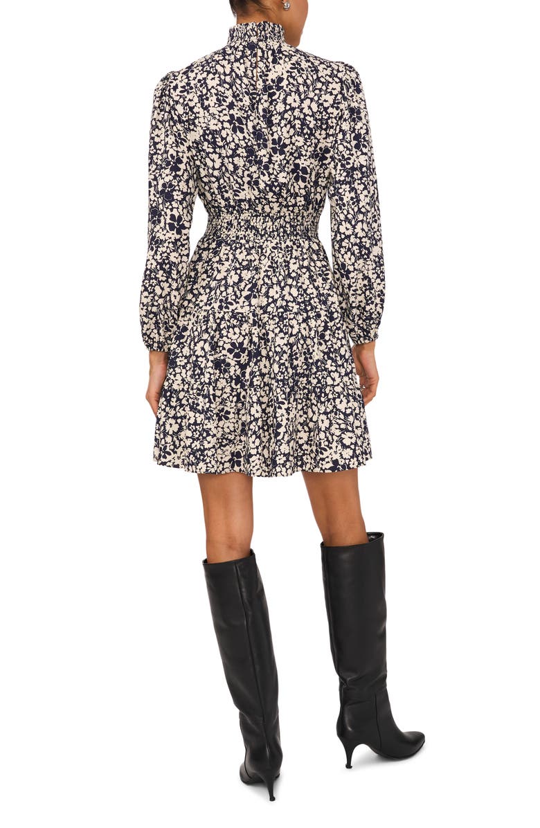 1.STATE Print Smocked Long Sleeve Dress, Alternate, color, Indigo Night