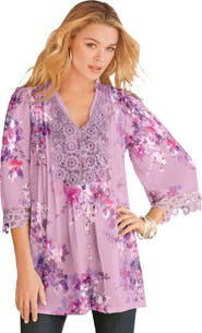 Roaman's Plus Size Juliet Lace Trim Button Down Shirt