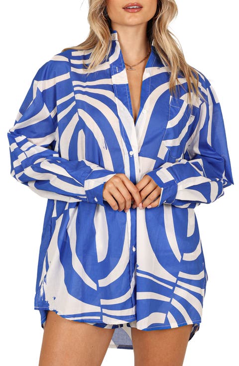 Heather Print Oversized Cotton Button-Up Shirt