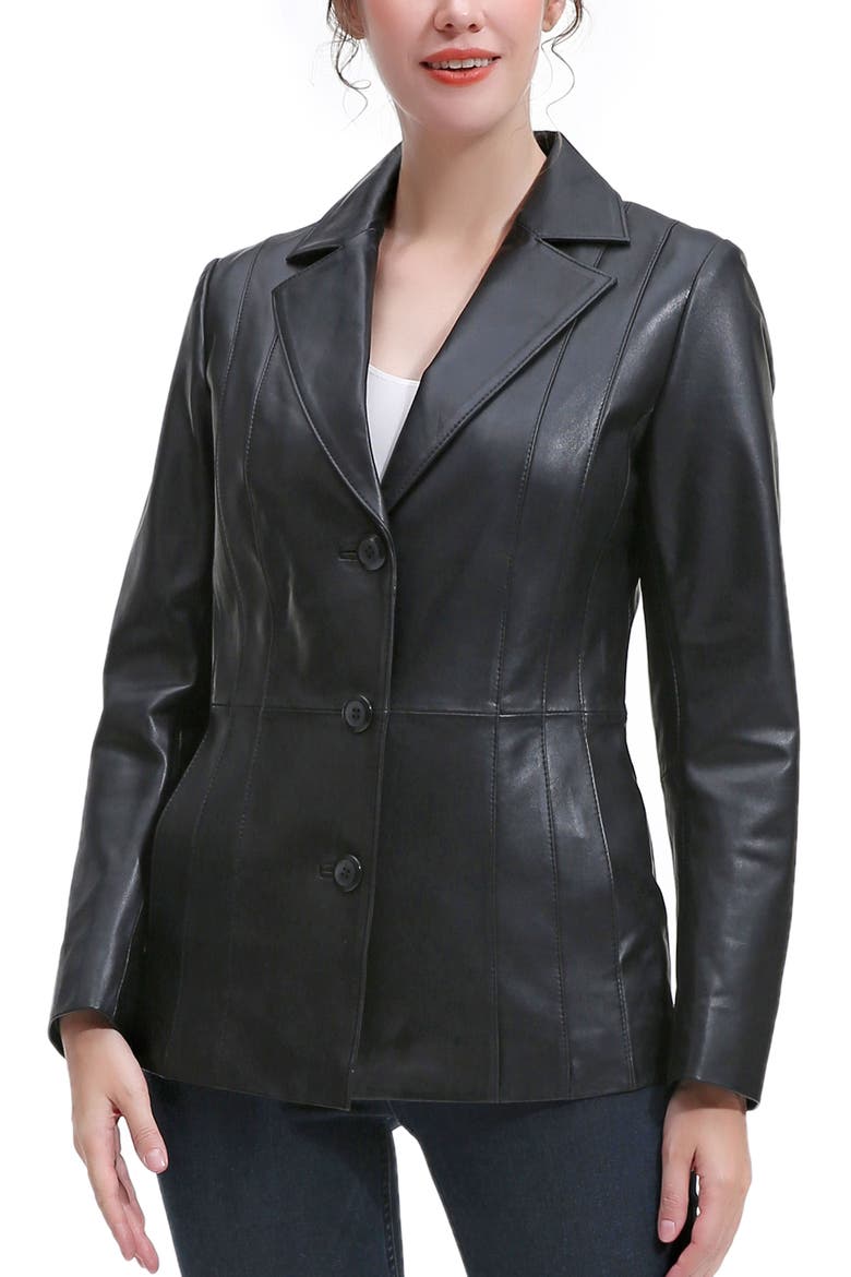 Women's Madeline Leather Blazer, Main, color, Black