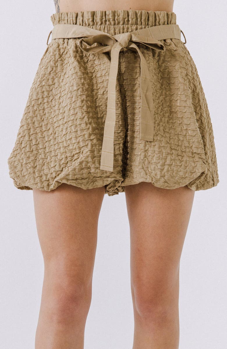 Endless Rose Metallic Thread Textured Tie Waist Bubble Shorts, Alternate, color, 