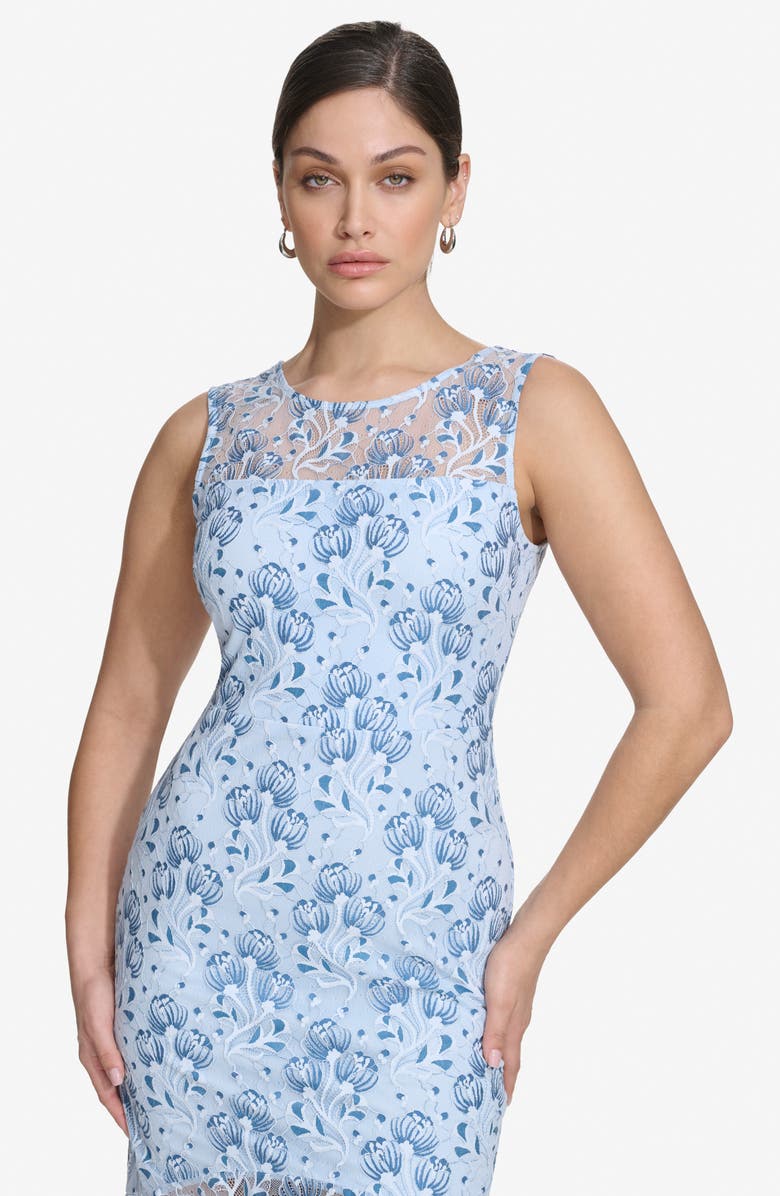 Kensie Floral Lace Handkerchief Hem Dress, Alternate, color, Blue Multi