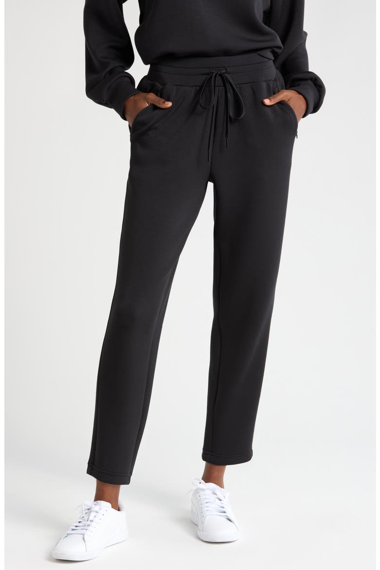 Soft Scuba Knit Liftoff Drawstring Ankle Pants, Main, color, BLACK