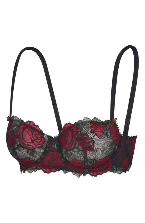 Savage X Fenty Les Roses Underwire Unlined Balconette Bra In Black Caviar