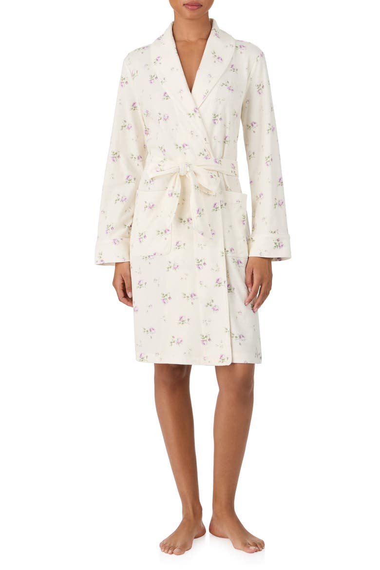 Floral Monogram Cotton Robe, Main, color, IVORY FLORAL