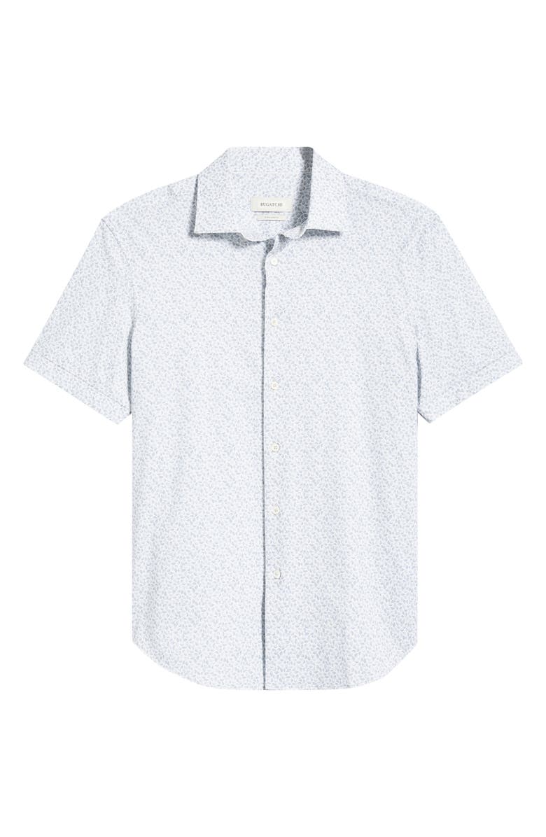 Bugatchi Miles OoohCotton<sup>®</sup> Leaf Print Short Sleeve Button-Up Shirt, Alternate, color, Sand