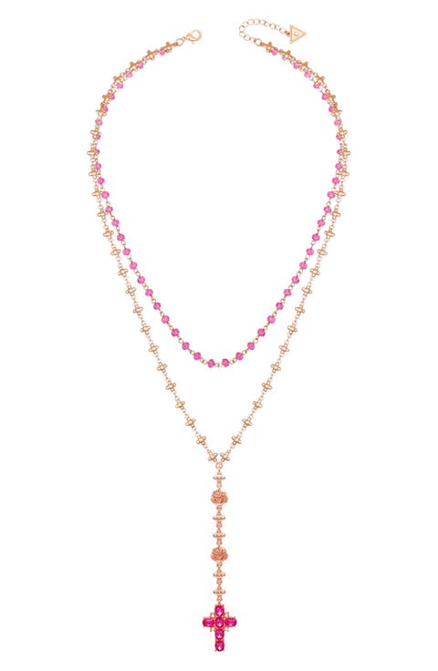 Crystal Cross Charm Layered Necklace