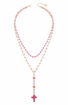 GUESS Crystal Cross Charm Layered Necklace