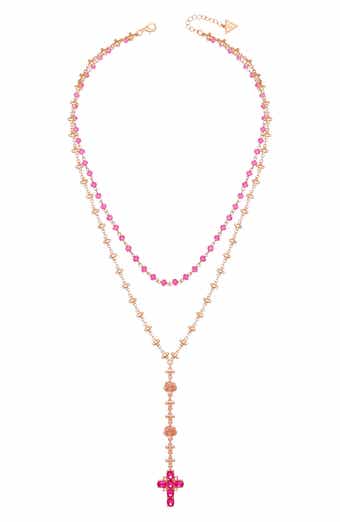 GUESS Crystal Cross Charm Layered Necklace