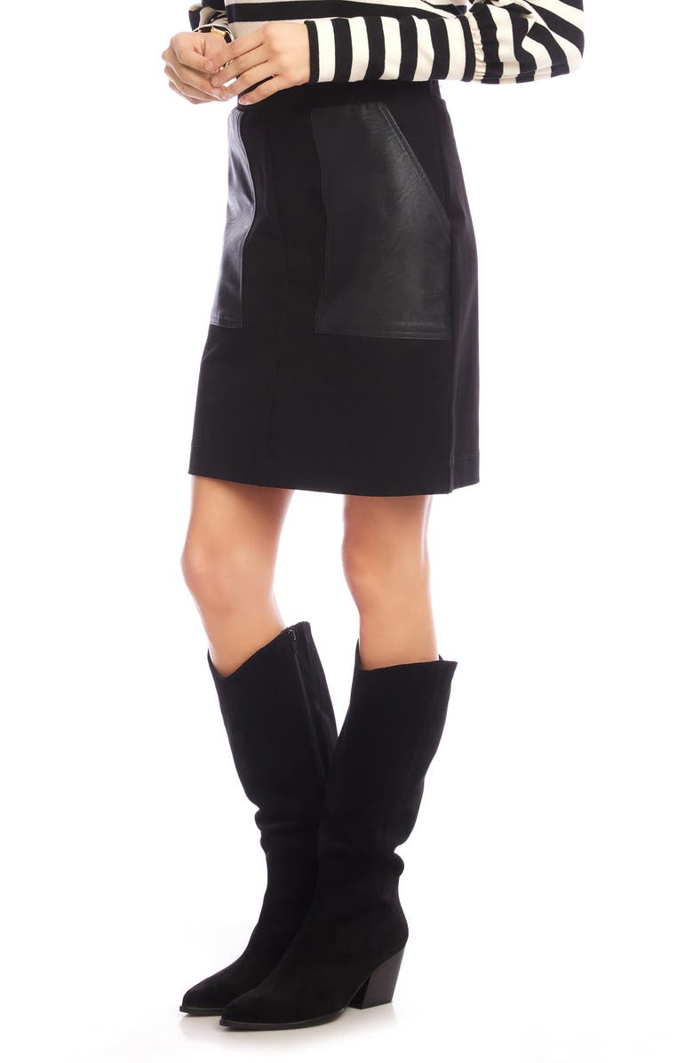 Karen Kane Mixed Media Faux Leather Pencil Skirt, Alternate, color, Black