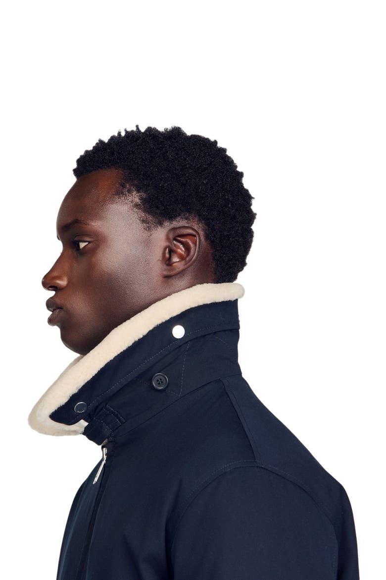 Shearling collar aviator jacket, Alternate, color, Navy blue