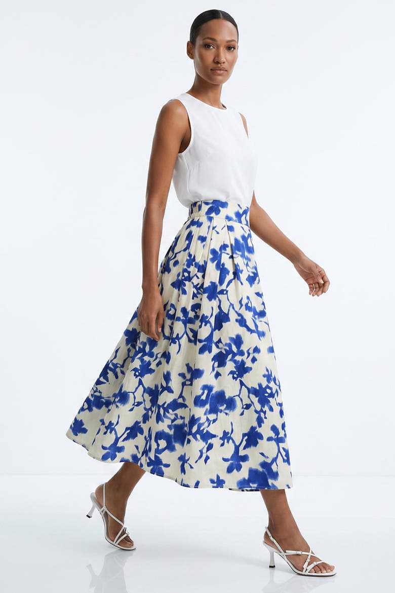 Elastic Waist Pleated Regular Midi Skirt, Alternate, color, NAVY-BONE