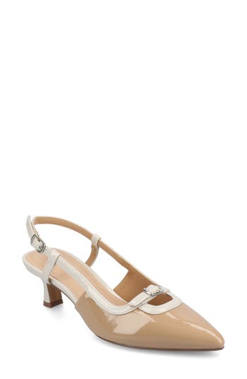 Shop Journee Collection Padma Slingback Kitten Heel Pump In Beige Patent