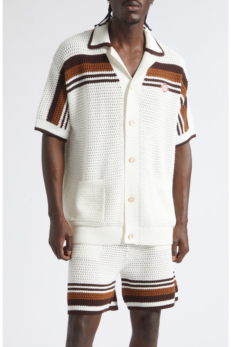 Tennis Stripe Cotton Open Stitch Sweater, Main, color, COTTON