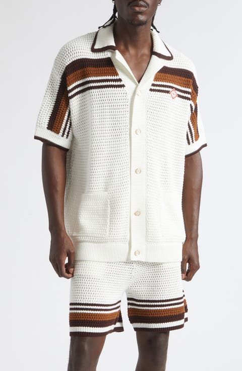 Tennis Stripe Cotton Open Stitch Sweater