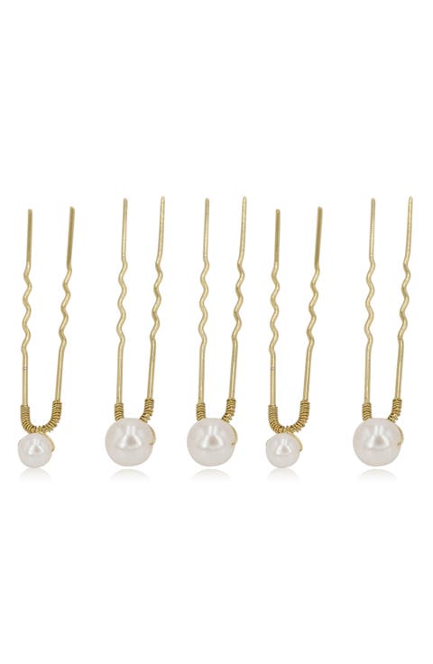 Iva Set of 5 Imitation Pearl Bobby Pins