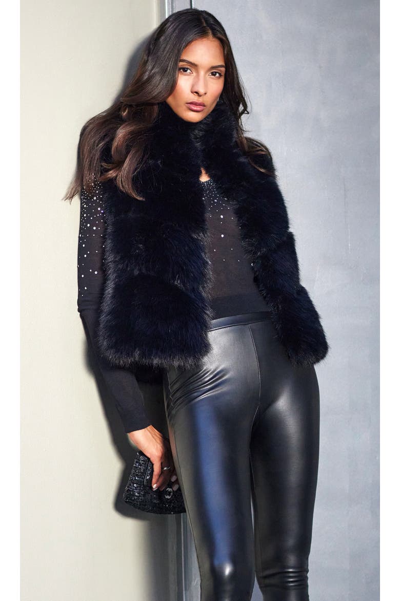 Rosario Faux Fur Vest, Alternate, color, Black
