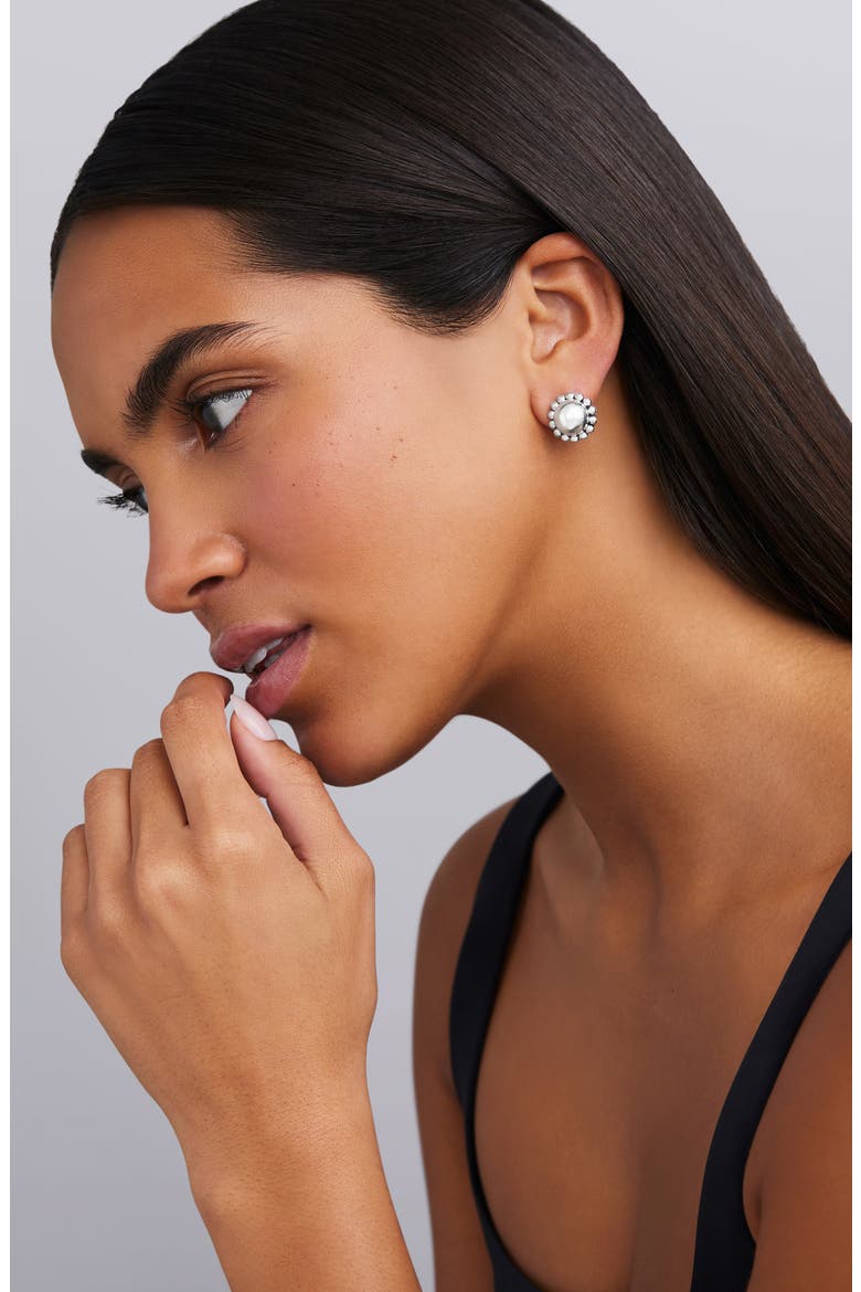 Caviar Bubbly Round Omega Clip Earrings, Alternate, color, STERLING SILVER