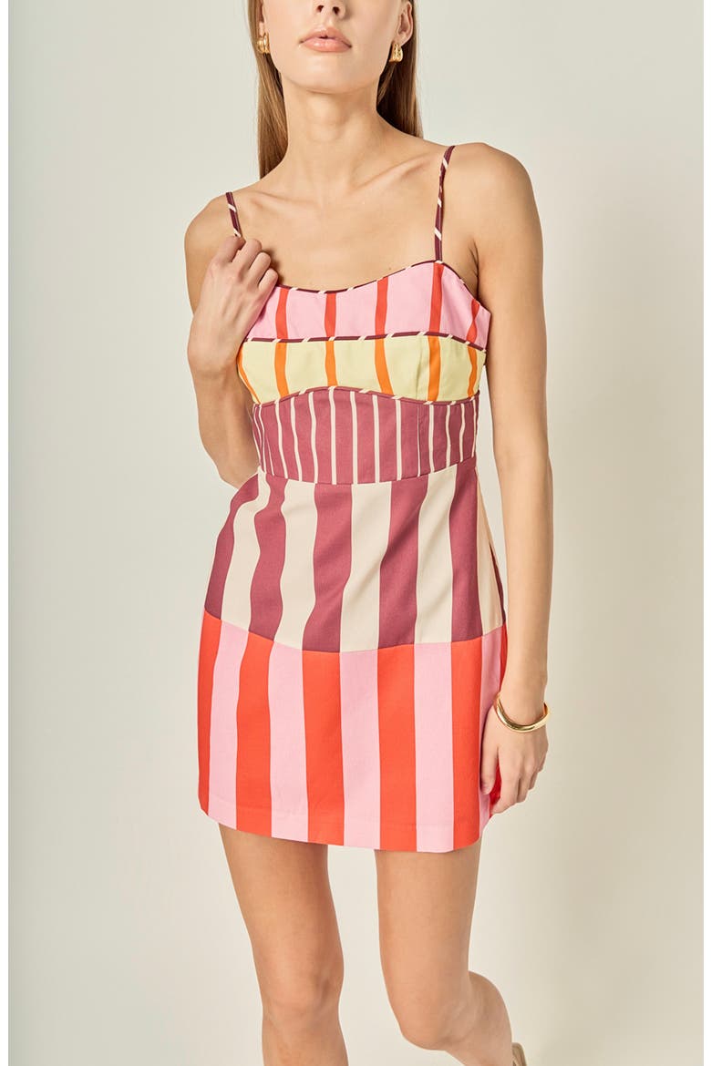 Striped Cotton Minidress, Alternate, color, BURGUNDY MULTI