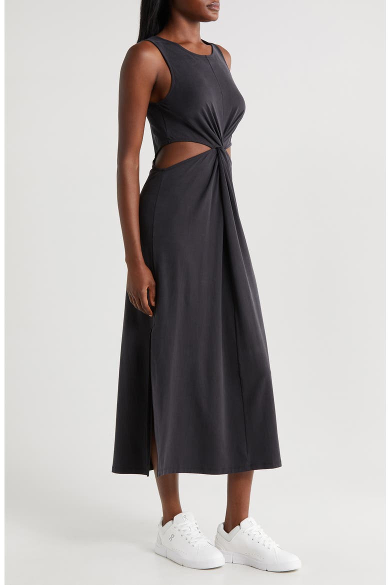 Around the World Front Twist Midi Dress, Alternate, color, BLACK