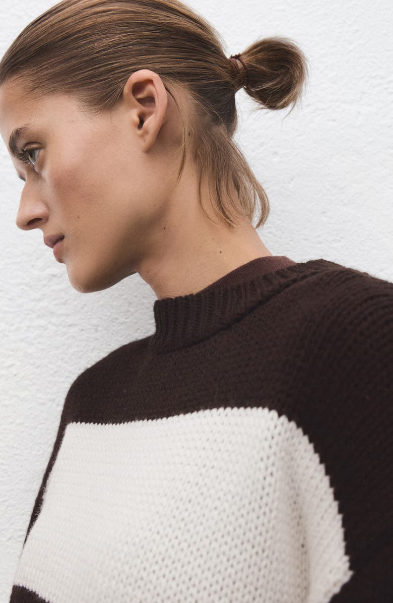 MANGO Knit Striped Sweater, Alternate, color, Ecru